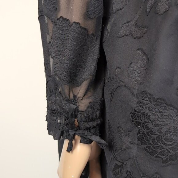 A.B.S Allen Schwartz Lace Shift Dress Long Sleeve Sheer Pleated Floral Cocktail - Picture 7 of 16